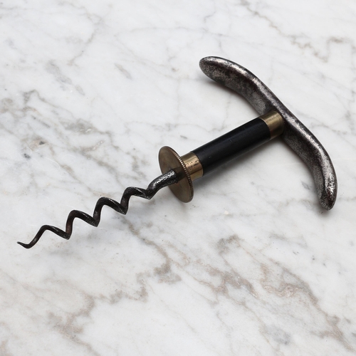2518 - Helixophilia - an unusual 19th century steel, brass and ebony direct-pull corkscrew, 13cm long