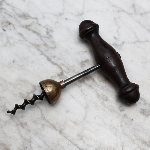 2497 - Helixophilia - an American William Bennit patent direct-pull bell corkscrew, brass cap, turned rosew... 