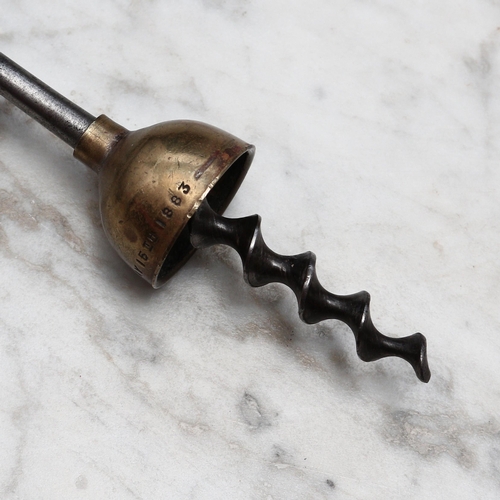 2497 - Helixophilia - an American William Bennit patent direct-pull bell corkscrew, brass cap, turned rosew... 