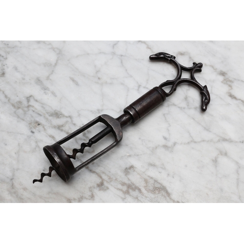 2414 - Helixophilia - a 19th century French steel mechanical corkscrew, concealed spring to shaft, the shap... 