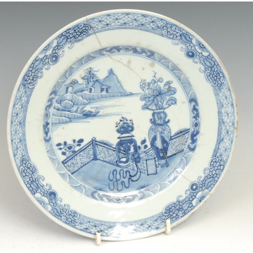 356 - A pair of Chinese circular longevity dishes, 28.5cm diameter, possibly Diana cargo shipwreck, c.1816... 