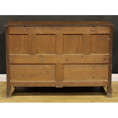 1664 - A George III mahogany banded oak Lancashire chest, hinged top above four blind, two short and one lo... 