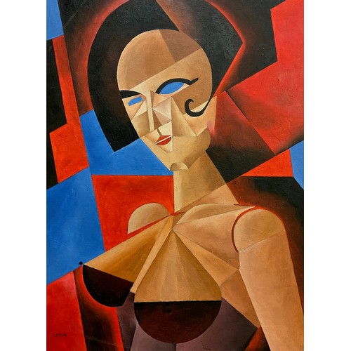 1086 - Samson (British modern school), Cubist Burlesque, signed, oil on board, 40.5cm x 30.5cm.