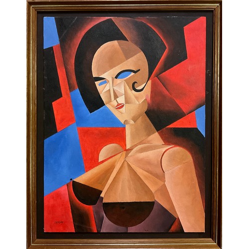 1086 - Samson (British modern school), Cubist Burlesque, signed, oil on board, 40.5cm x 30.5cm.