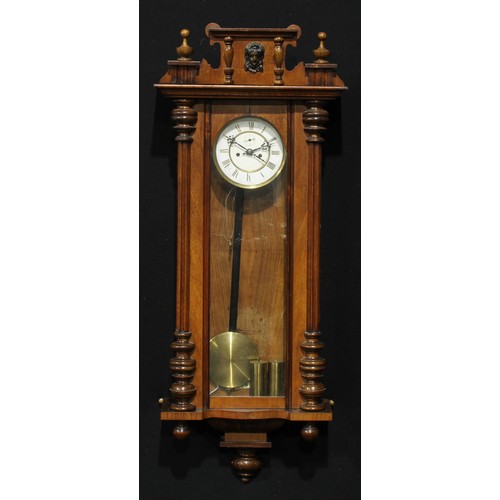 1310 - A 19th century walnut Vienna regular wall clock, 16.5cm enamel dial inscribed with Roman numerals, s... 