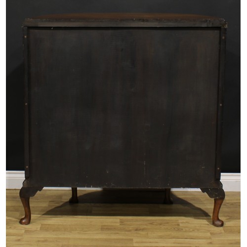 2068 - A George II Revival walnut demi-lune side cabinet, moulded top above a glazed door and rectangular p... 