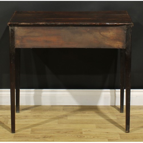 1535 - A George III oak side table, rectangular top with reeded edge above a long frieze drawer, brass swan... 