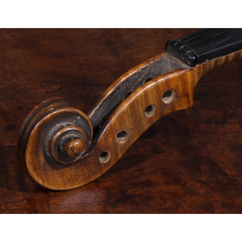 2563 - A violin, the two-piece back 35.75cm long excluding button, outlined throughout with purfling, 60cm ... 