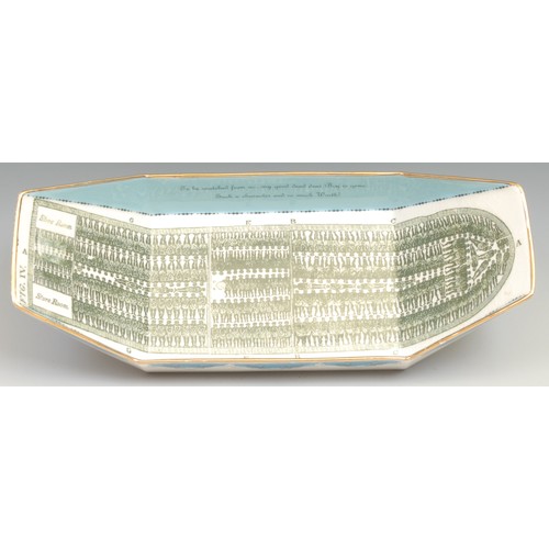 64 - Slavery - a boat shaped dish, in the manner of Eric Ravilious (1903 - 1942), possibly for Wedgwood, ... 