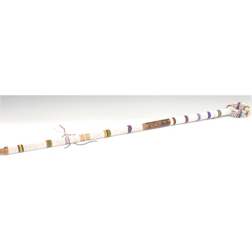 2539 - Tribal Art - a South African beadwork staff or dance wand, proabably Ndebele or Zulu, ring shaped te... 