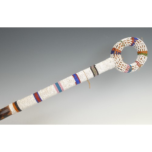 2539 - Tribal Art - a South African beadwork staff or dance wand, proabably Ndebele or Zulu, ring shaped te... 