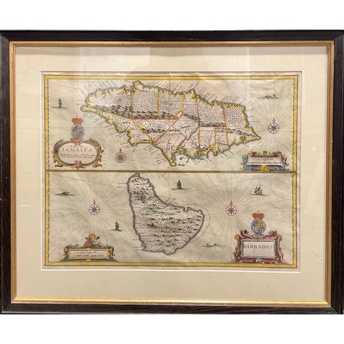 2686 - John Speed (1551/52 - 1629), a two-page coloured map, Jamaica and Barbados, sold by Thomas Basset in... 