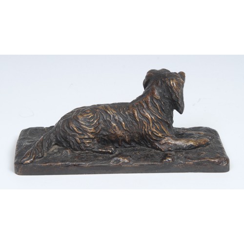 1503 - Christopher Fratin (1801 - 1864), after, a brown patinated bronze, of a retriever dog, recumbent, si... 