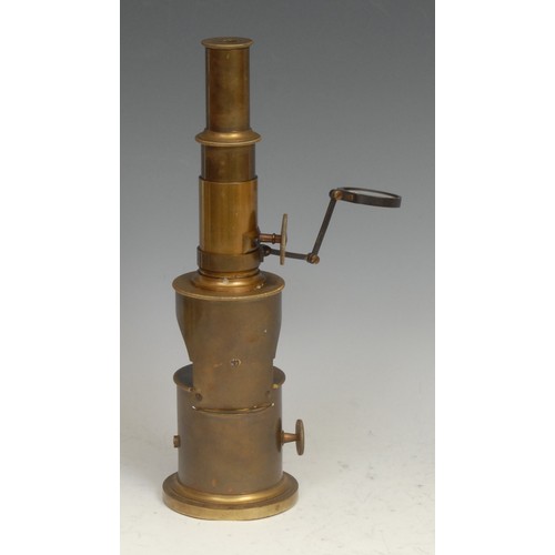 2585 - A 19th century French monocular pillar microscope, by Lerebours & Secretan, Paris, 28cm high, c.1850