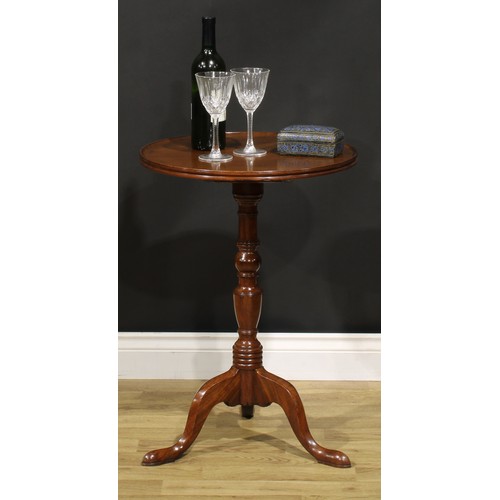 1524 - A 19th century mahogany tripod wine table, dished circular tilting top, turned column, cabriole legs... 