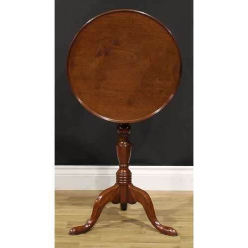 1524 - A 19th century mahogany tripod wine table, dished circular tilting top, turned column, cabriole legs... 