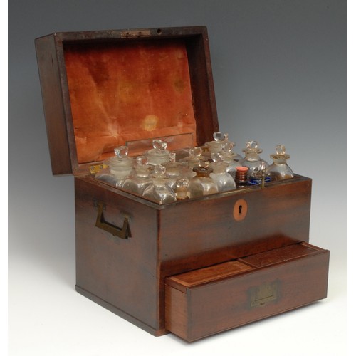 1857 - Medical Interest - a George III mahogany apothecary box, hinged cover and drawer to base enclosing a... 