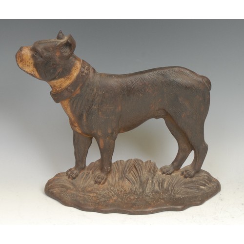 1273 - A 19th century cast iron novelty door stop, as a bull terrier dog, painted features, 25cm high, c.18... 