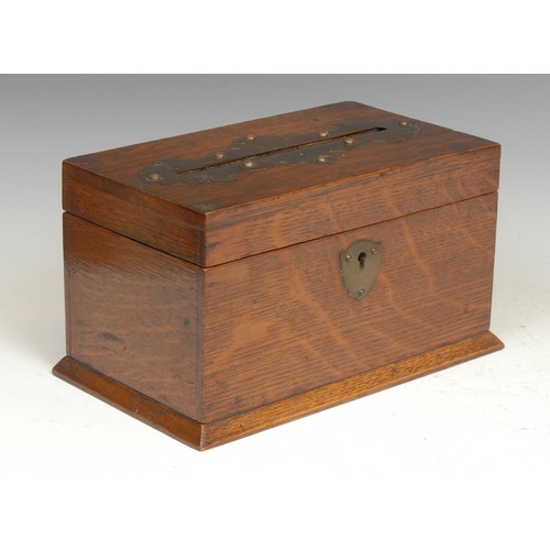 1487 - A Victorian oak country house post box, hinged cover with letter aperture, 25cm wide, c.1890