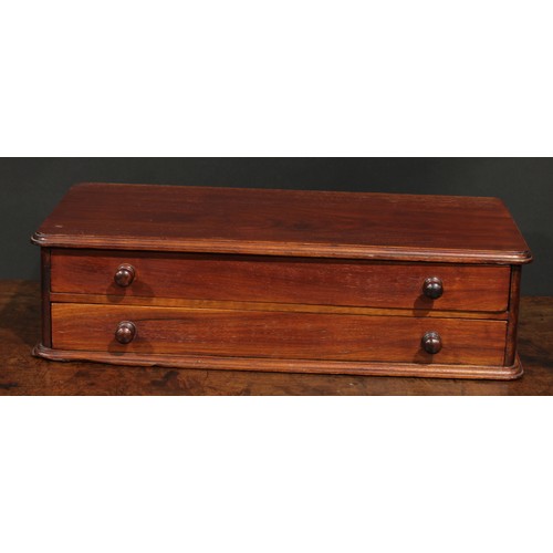 1486 - A Victorian mahogany rounded rectangular haberdashery counter top cotton chest, slightly oversailing... 