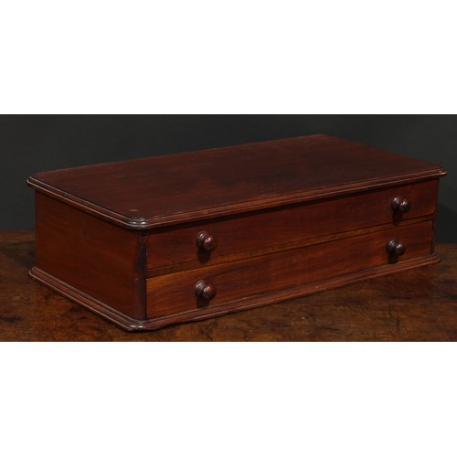 1486 - A Victorian mahogany rounded rectangular haberdashery counter top cotton chest, slightly oversailing... 