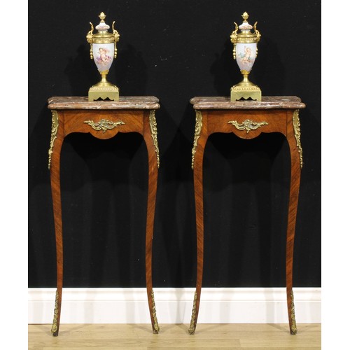 2172 - A pair of Louis XV Revival gilt metal mounted kingwood console tables, of small and neat proportions... 