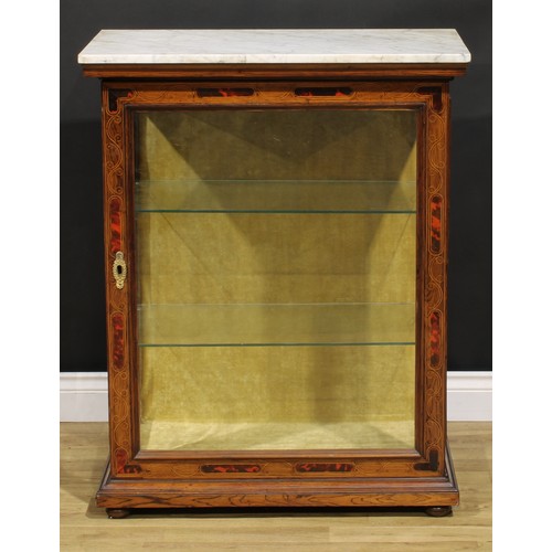 1528 - A 19th century rosewood, tortoiseshell and marquetry table top display cabinet, probably Spanish, re... 