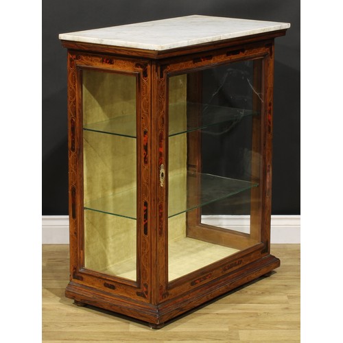 1528 - A 19th century rosewood, tortoiseshell and marquetry table top display cabinet, probably Spanish, re... 