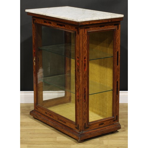 1528 - A 19th century rosewood, tortoiseshell and marquetry table top display cabinet, probably Spanish, re... 