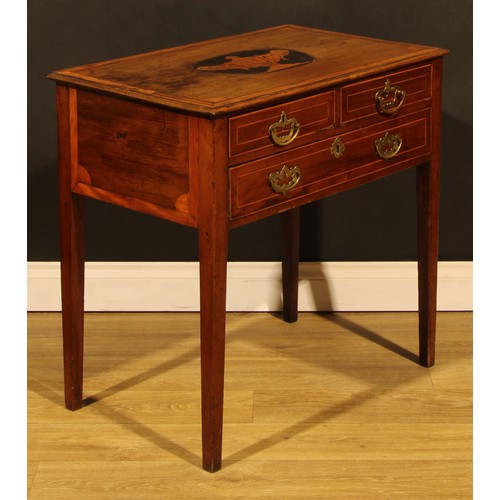 1661 - A George III mahogany and marquetry lowboy, crossbanded rectangular top inlaid with a fluted urn, ab... 