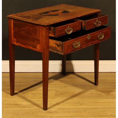 1661 - A George III mahogany and marquetry lowboy, crossbanded rectangular top inlaid with a fluted urn, ab... 