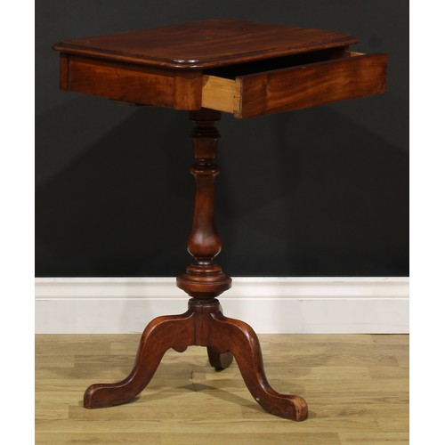 1474 - A Victorian mahogany chamber or wine table, rounded rectangular top above a frieze drawer, turned co... 