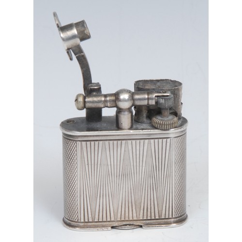 746 - An Art Deco silver Dunhill combination cigarette lighter and watch, 1.3cm champagne dial with gilt A... 