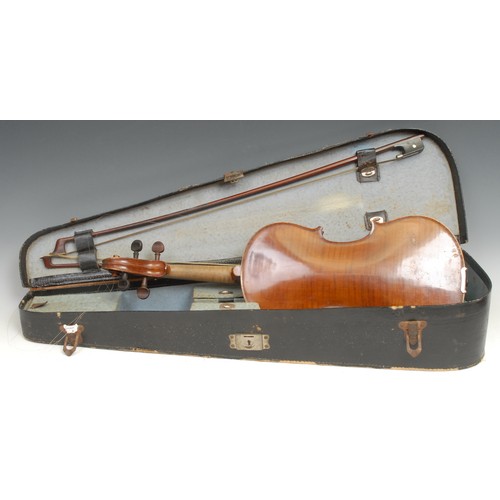 2566 - A violin, the two-piece back 36.5cm long excluding button, paper label printed Nachahmung von Vuilla... 