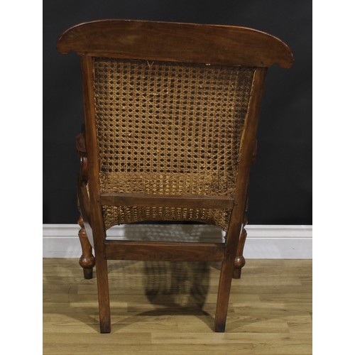 2072 - A pair of 19th century Anglo-Indian plantation chairs, cane seat, turned forelegs, 95.5cm high, 63cm... 