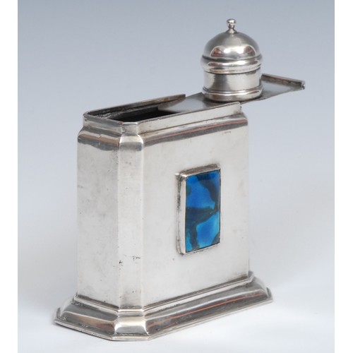 679 - A Queen Anne design silver coloured metal canted rectangular tea caddy, push-fitting cap and sliding... 