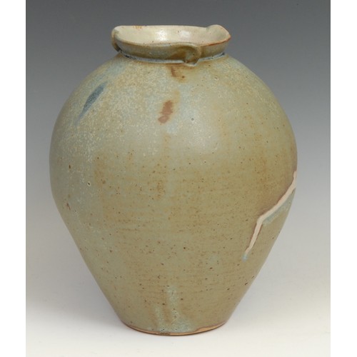9 - A contemporary studio pottery ovoid vase, by Alan Brough, Cornish potter, decorated with a stylised ... 