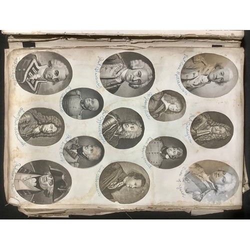 1737 - A 19th century scrap album, containing a collection of arms, crests, coins, flags, medals, orders, r... 