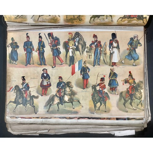 1737 - A 19th century scrap album, containing a collection of arms, crests, coins, flags, medals, orders, r... 