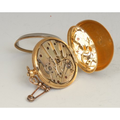 850 - A 19th century 18ct gold cased open face pocket watch, gilt floral dial, Roman numerals, blued spade... 