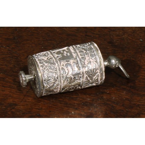 750 - An Art Nouveau silver bombe shaped pill box, hinged cover embossed with a stylised organic motif, 4.... 