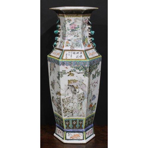 428 - A pair of Chinese hexagonal vases, painted in polychrome with tigers, water buffalo and other animal... 