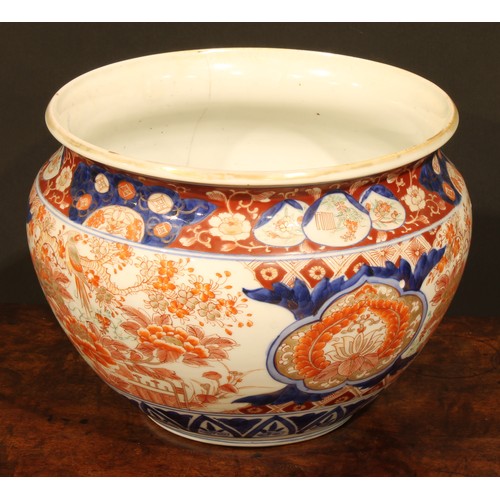 455 - A Japanese ovoid jardiniere, painted in the Imari palette, 26cm diam, Meiji period