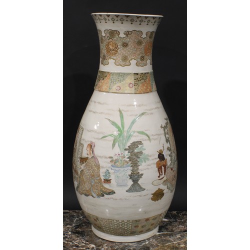 348 - A large Japanese Satsuma ovoid vase, painted with scholars and young pupils, 59cm high, Meiji period