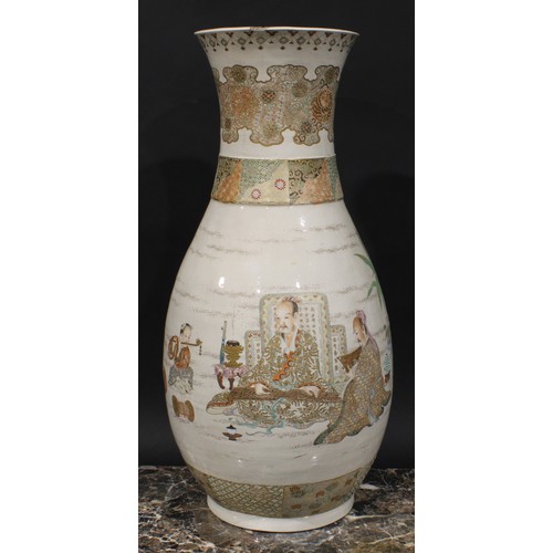 348 - A large Japanese Satsuma ovoid vase, painted with scholars and young pupils, 59cm high, Meiji period