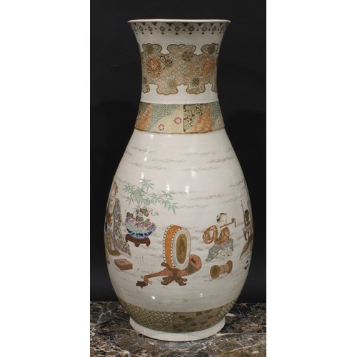 348 - A large Japanese Satsuma ovoid vase, painted with scholars and young pupils, 59cm high, Meiji period