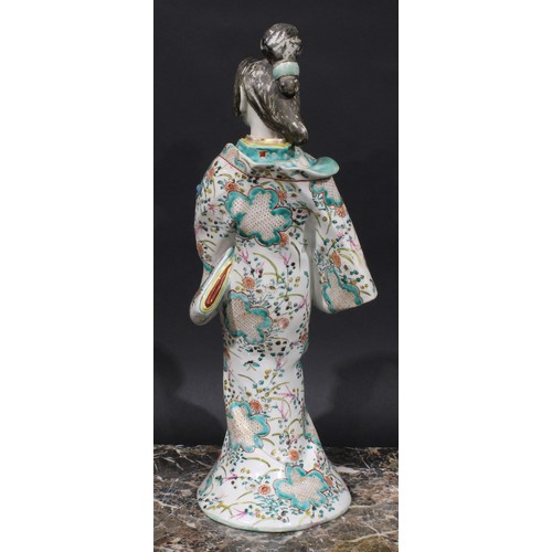 465 - A Japanese porcelain figure, of a lady in a kimono, 46cm high, Meiji period