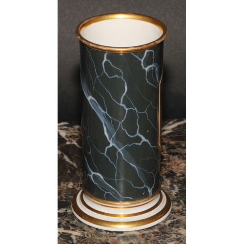 185 - A pair of Barr Worcester cylindrical spill vases, painted with Sublime landscapes, within canted res... 