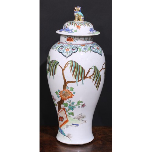 257 - A large 19th century famille rose ovoid vase and cover, painted in in polychrome enamels with flower... 