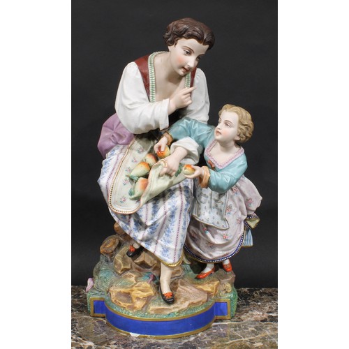 267 - A pair of large Continental polychrome bisque figures, parents and children, 45cm high, c.1890